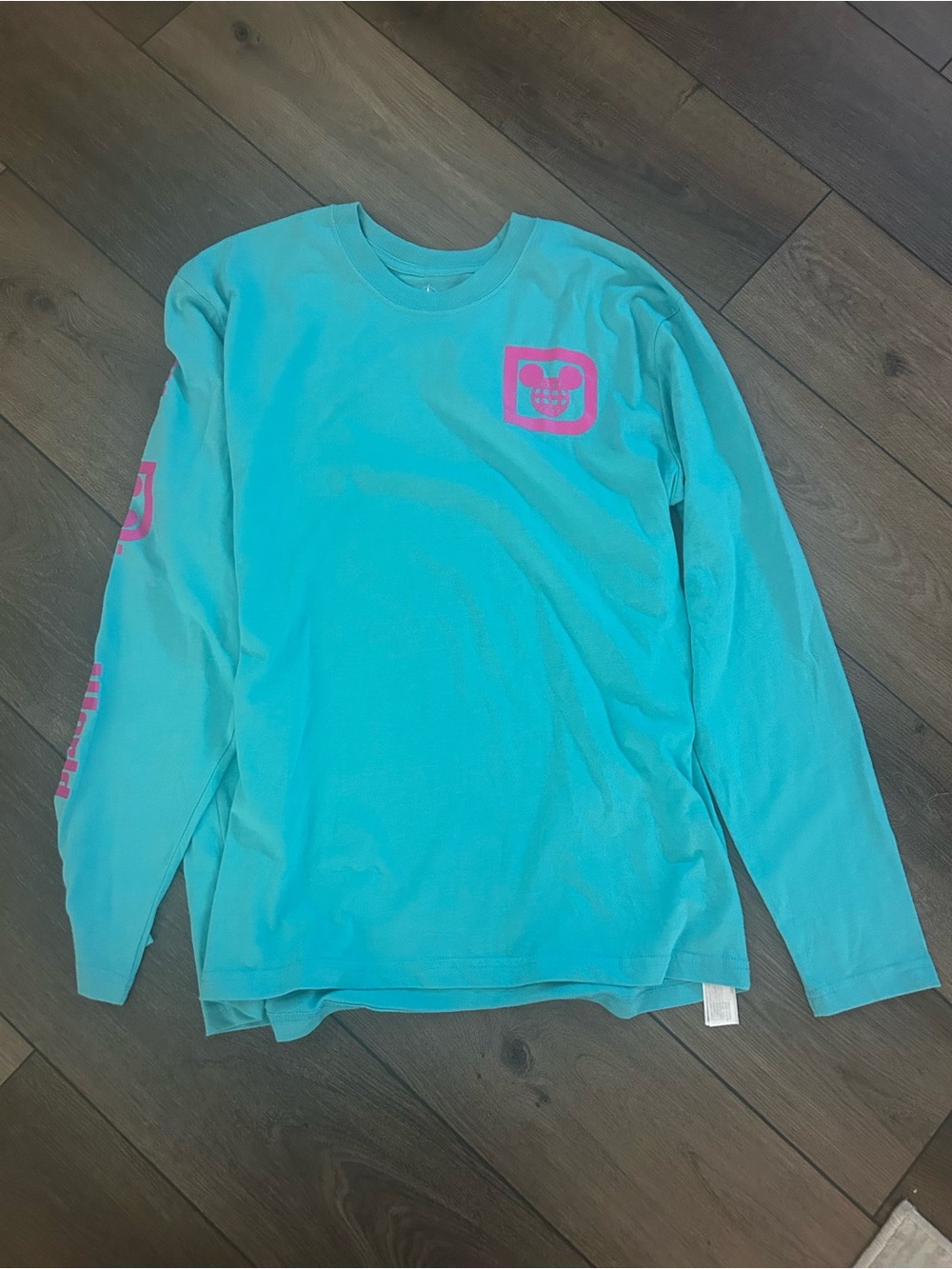 Disney Turquoise Long Sleeve Tee with Pink Mickey Logo